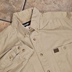 Wrangler Riggs Workwear Mens Khaki Cotton Twill Button Down Shirt 3W501KH Large